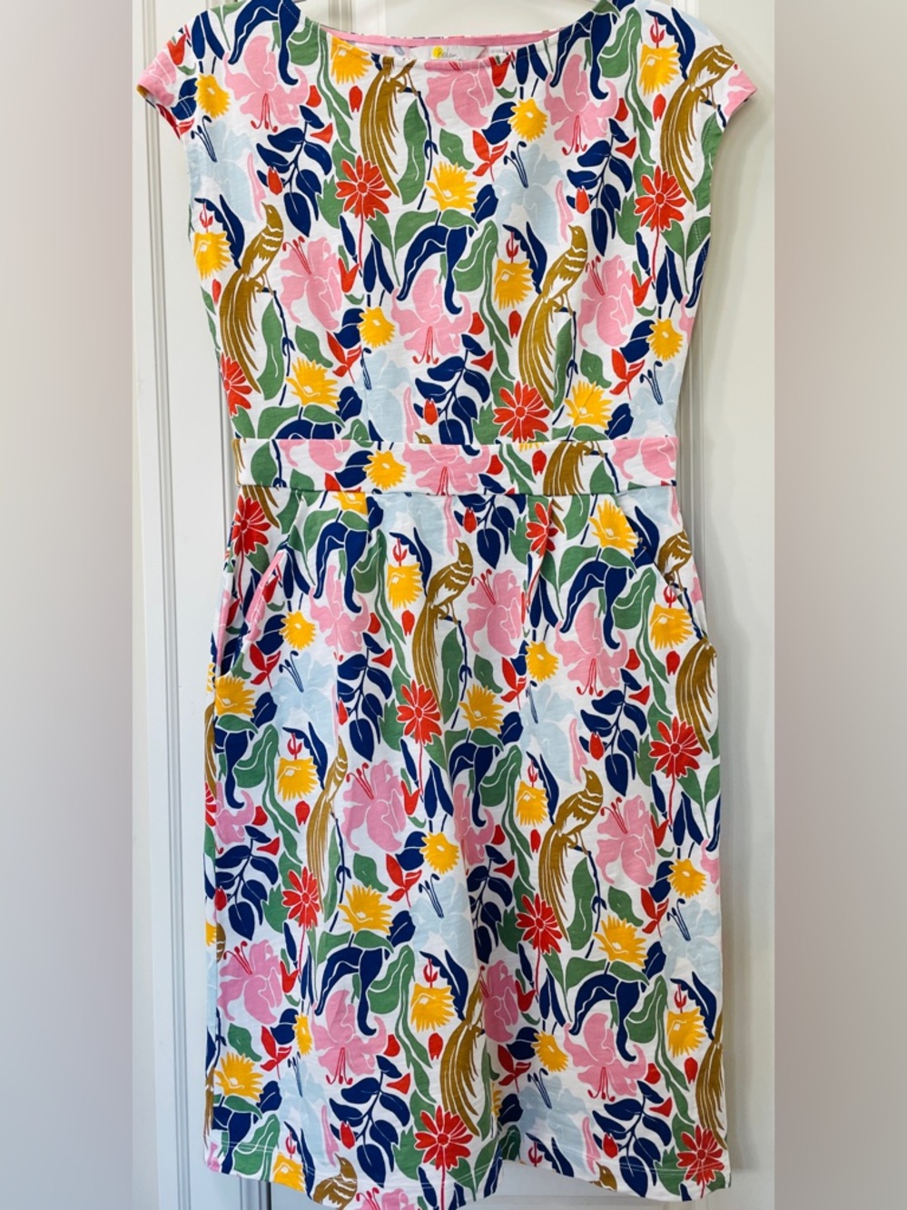 Boden Floral Bird Print Cotton Dress | Fit & Flare | Pockets | Size 6 (Approx) - Picture 2 of 7
